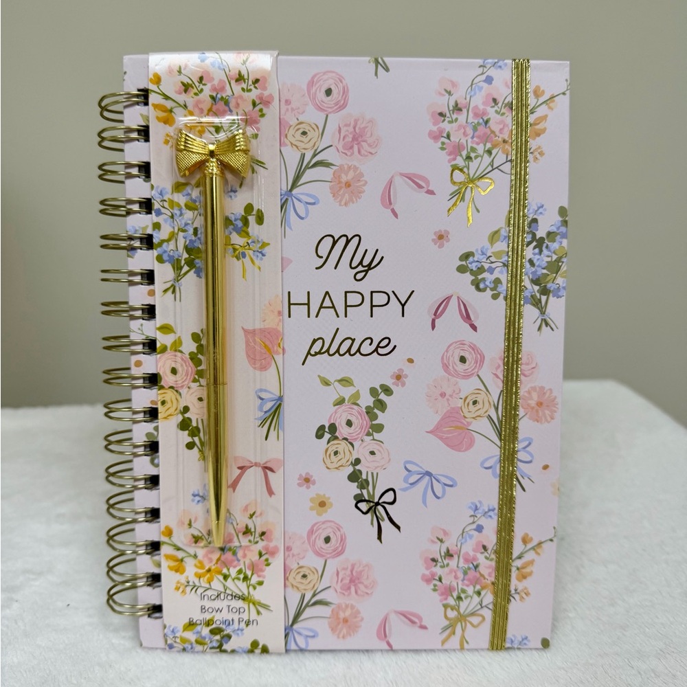 Votum Floral Spiral Notebook with Gold Bow Pen